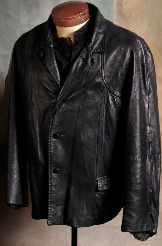 Vintage Soft Black Leather Jacket 50's or 60's -M… - image 2