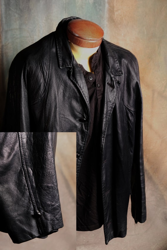 Vintage Soft Black Leather Jacket 50's or 60's -M… - image 10