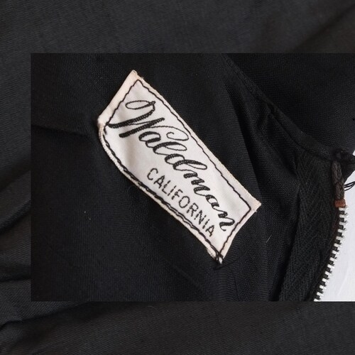 1950s Breakfast at shops Tiffany Black Cocktail Wiggle Dress by Waldman of California - Silk (I think) Medium or Large