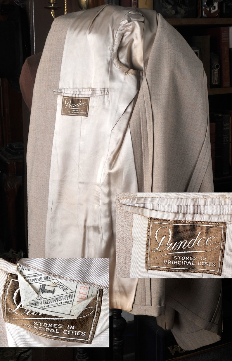 Vintage 40s Dundee Tan Tailored Light Wool Suit Jacket M or 40 Subtel