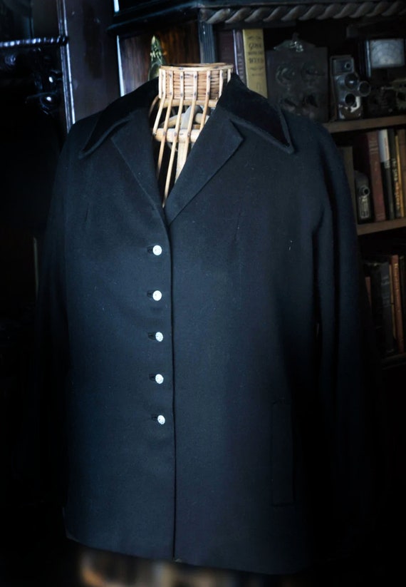 1940's or 50's Black M or L Fitted Wool Jacket a … - image 4