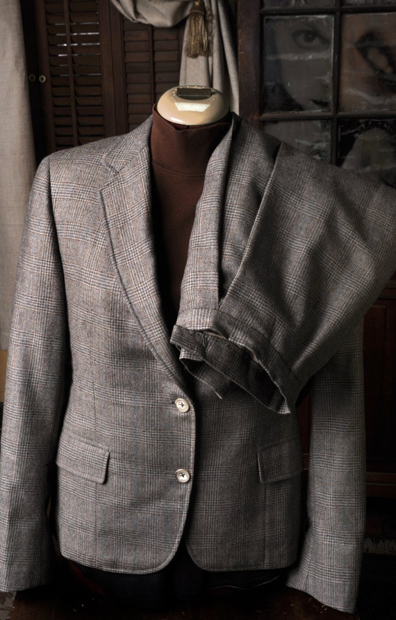 Vintage Brown Glen Plaid Wool Tweed Suit Jacket &… - image 9