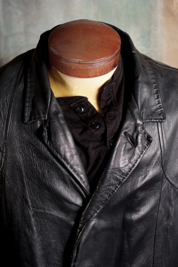 Vintage Soft Black Leather Jacket 50's or 60's -M… - image 3