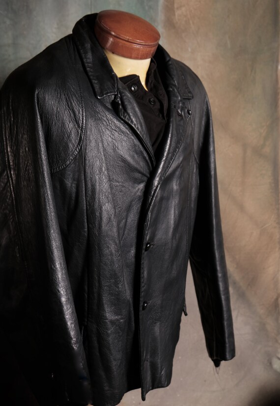 Vintage Soft Black Leather Jacket 50's or 60's -M… - image 8