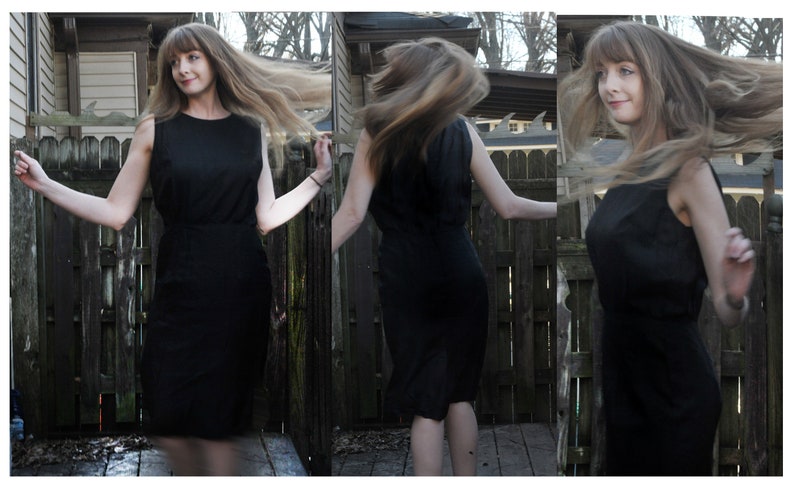 1950s Breakfast at shops Tiffany Black Cocktail Wiggle Dress by Waldman of California - Silk (I think) Medium or Large