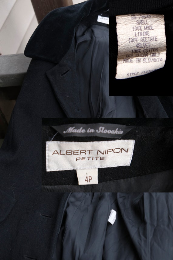 Albert Nipon Black Velvet and Wool Women's Classic Long Fitted