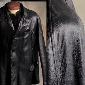vintage Soft Black Leather Jacket 50's or 60's -M- Hip Length - Thin Lapels - Full lining Men's or Woman's
