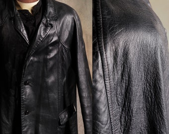 Vintage Soft Black Leather Jacket 50's or 60's -M- Hip Length -  Thin Lapels - Full lining Men's or Woman's