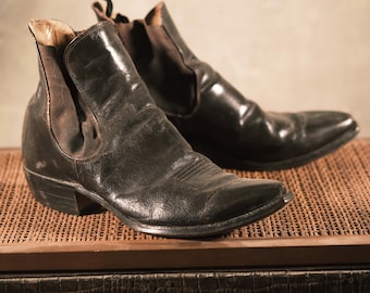 Rari stivali da cowboy alla caviglia Justin Brown 809 vintage degli anni '40, invecchiati, taglia 10 da uomo