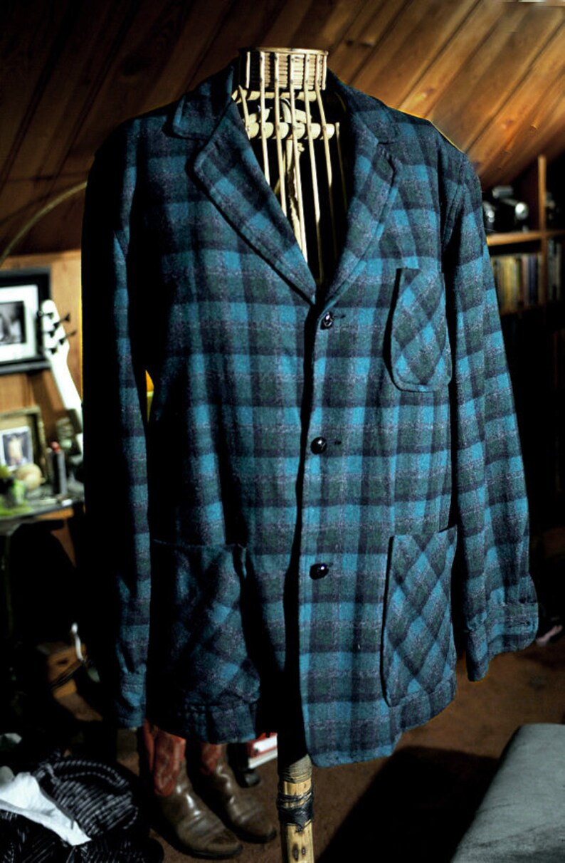 Vintage-Pendleton--Dark-Green-Shadow shops Plaid-Wool-49er - Jacket - M 1950's/60's