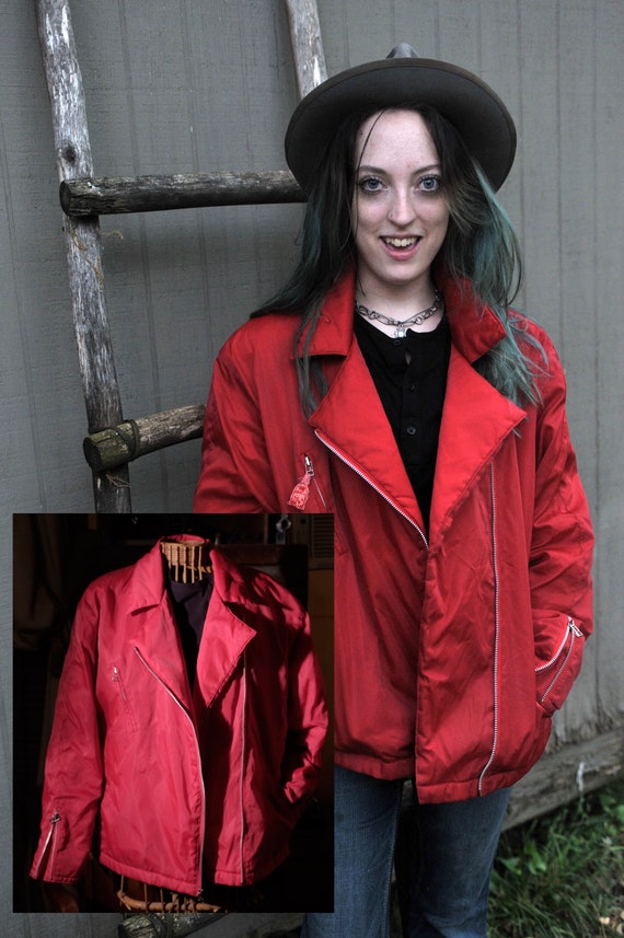 Vintage Woman's Red Puffer Asymmetrical  Motorcyc… - image 1
