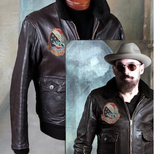 Vintage US Navy G-1 Ziegenleder Fliegerjacke von Brill Brothers - Braune Größe 40R Vintage Patches
