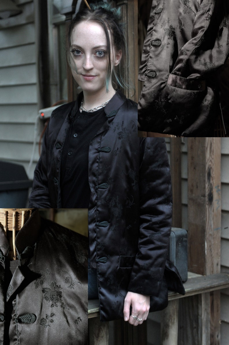 Vintage 60/'s Black Mandarin Padded SilkSatin Nylon Jacket The Only Thing You Want To Be From China Woman/'s M Mandarin Frog Clasps