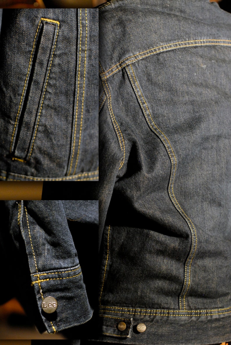 Vintage Lee Sherpa lined Blue Jean Denim Jacket Diamond Stitched Lined Sleeves tagged M early 70's Men or Women image 9