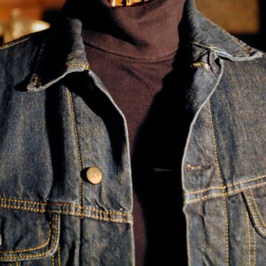 Vintage Lee Sherpa lined Blue Jean Denim Jacket Diamond Stitched Lined Sleeves tagged M early 70's Men or Women image 5