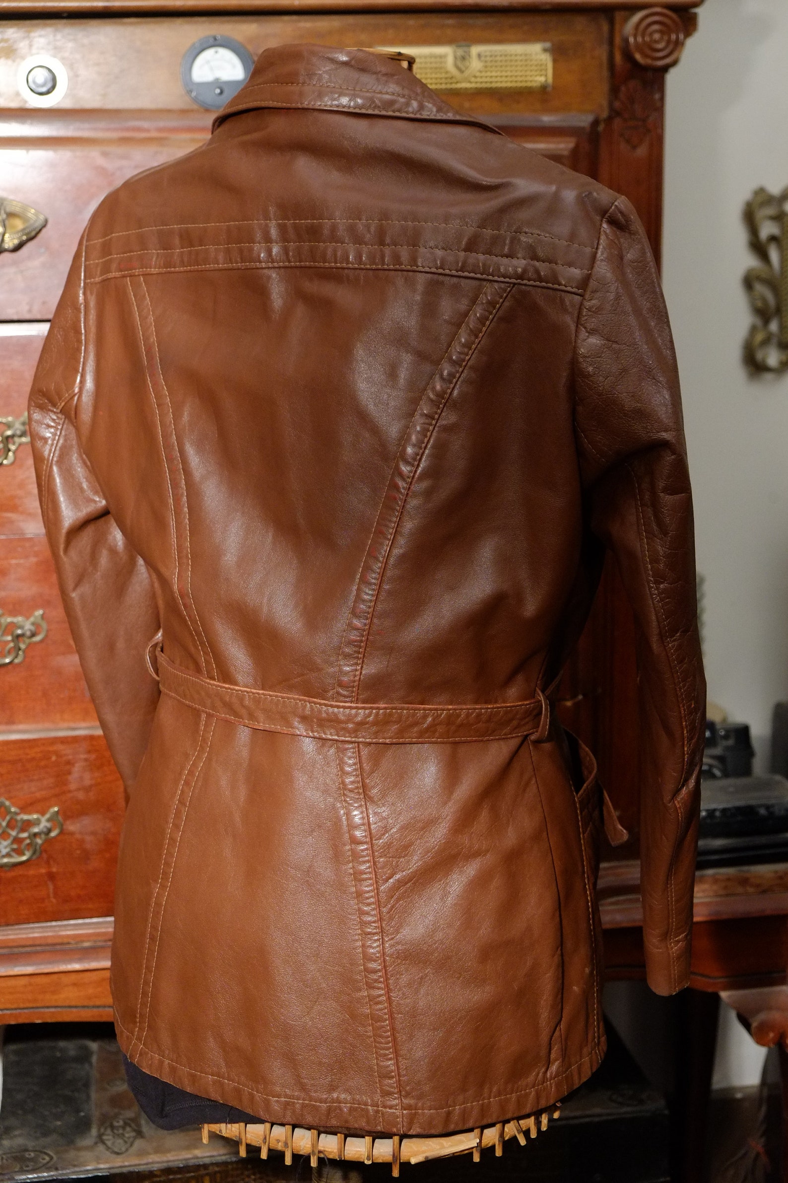 70' Vintage Reed Brown Leather Car Coat Belted Jacket Etsy UK