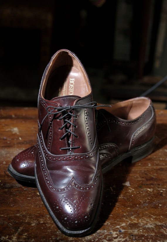 Bostonian Burgundy Wingtip Oxfords Foot Saver Full Leather Made in