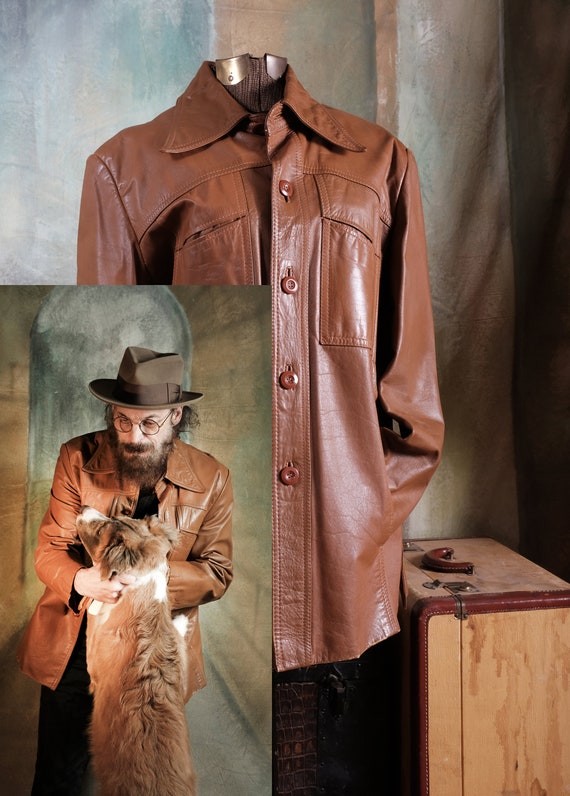 Vintage 1970s Brown Leather Jacket SlimCut Western