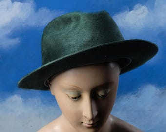 Cappello Fedora Vintage Biltmore Eleganza in feltro di pelliccia verde 7 1/8