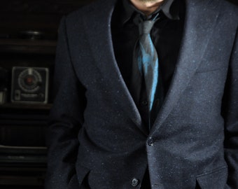 Oxxford Original Blue Atomic Fleck 70s suit Jacket  46R  L 2 Button Bespoke Cuffs made in the USA