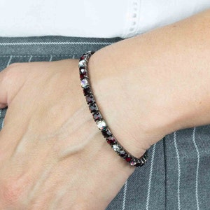 Vintage 80s elastic bracelet for girls tennis bracelet with red crystals