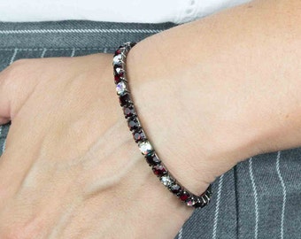 Bracciale vintage da donna con cristalli bordeaux e trasparenti