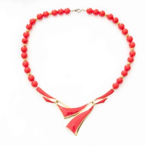 Vintage '70s emerald red and gold necklace for women image 3