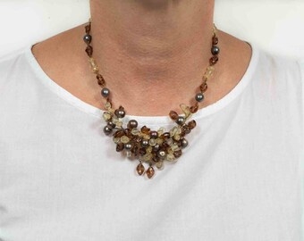 WEST GERMANY vintage 60s brown and beige pearls beads choker necklace for women