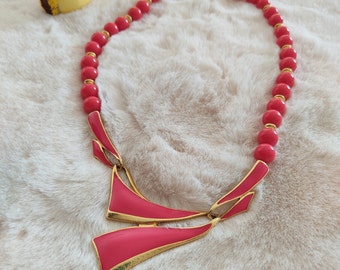 Collana vintage anni '70 in smalto rosso e oro da donna