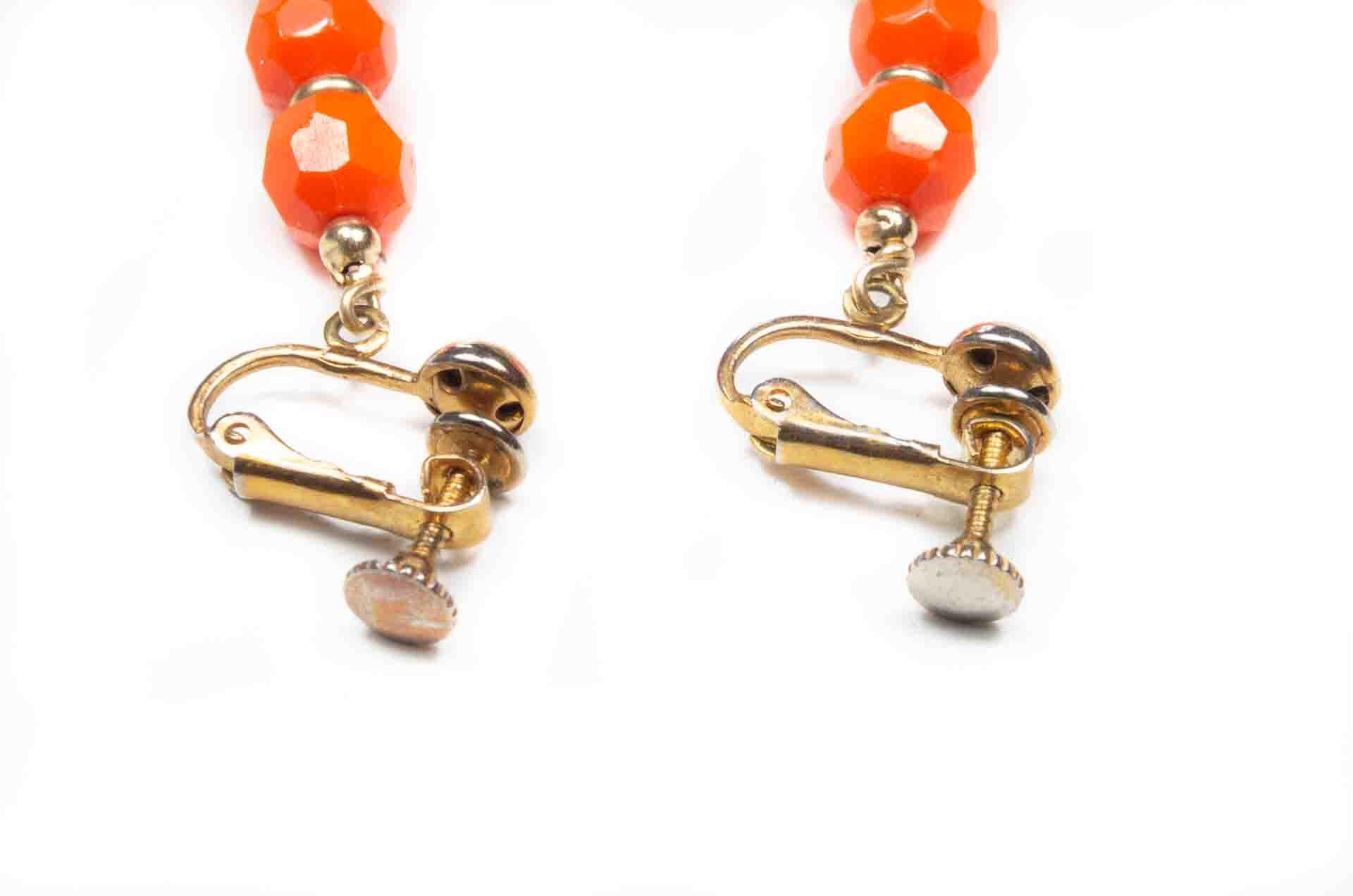 Boucles D'oreilles Percées Vintage Années 70 - Couleurs Orange Et Verte - Bijou Rétro - Occasion