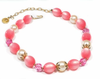 LISNER vintage '70s chocker pink pearl necklace