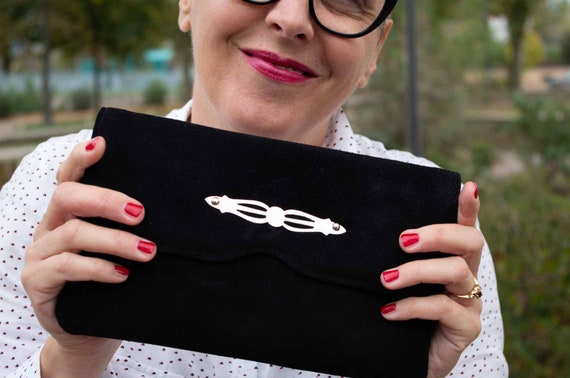 Black suede evening bag Clearance