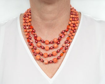 JAPAN 50s vintage red and orange pearls necklace for women