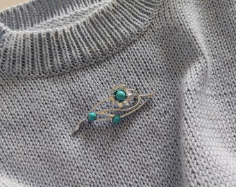 SARAH COVENTRY "Blue notes" vintage 70s brooch for women in silvertone and turquoise pearls