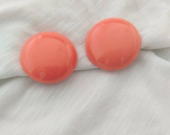 Vintage 80s orange resin clip on button earrings for women