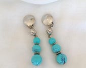 Vintage 1980s turquoise clip on drop earrings