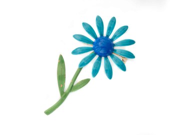 Vintage 60s flower brooch in blue enamel brooch