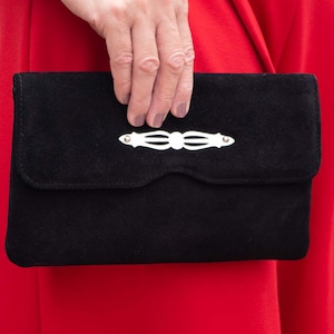 Italian vintage 70&#39;s black suede clutch bag envelope purse