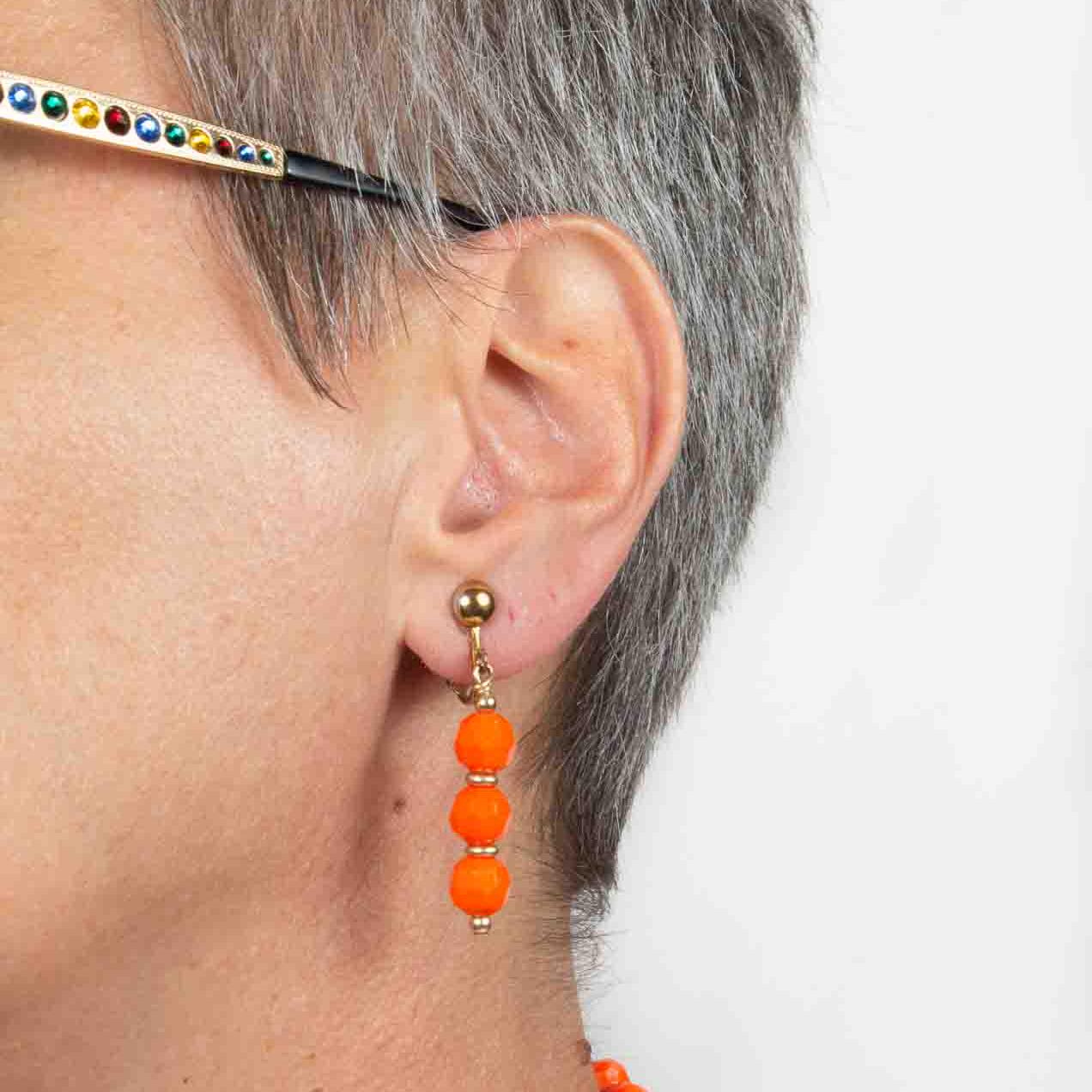 Boucles D'oreilles Percées Vintage Années 70 – Couleurs Orange Et Verte, Bijou Rétro Sans Marque