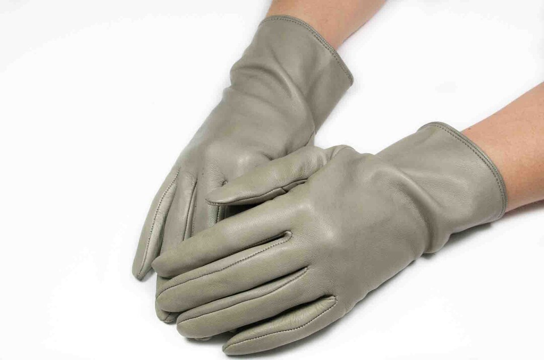 Vintage Grey Leather Gloves for Women Size M Etsy