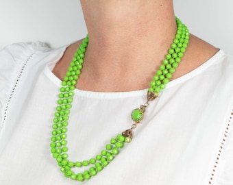 Vintage necklace 60s 3 green beaded strands