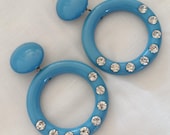 Rhinestone hoop earrings clip on vintage 1980s
