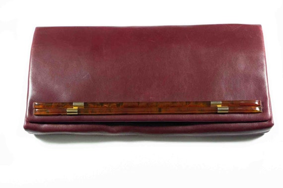 Italian vintage 70's burgundy leather clutch bag … - image 2