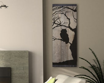 Reclaimed Barn Wood Wall Art - Owl Silhouette in Bare Tree