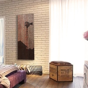 Reclaimed Barn Wood Wall Art: Windmill Silhouette