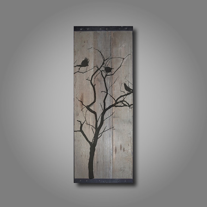 Reclaimed Barn Wood Wall Art Birds in Tree Etsy