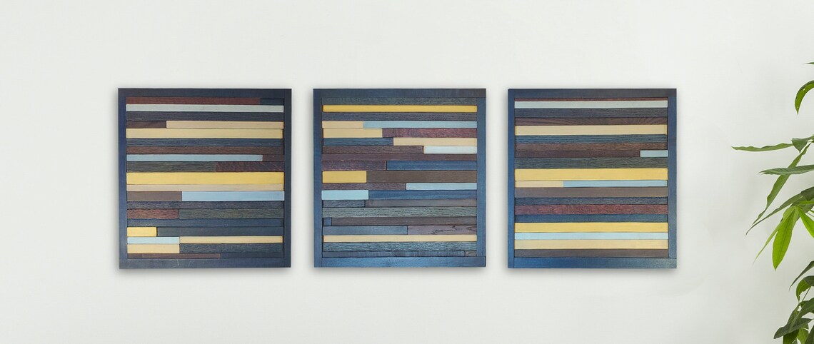 Large Reclaimed Wood Wall Art Set of Three Wood Wall Art 3 - Etsy