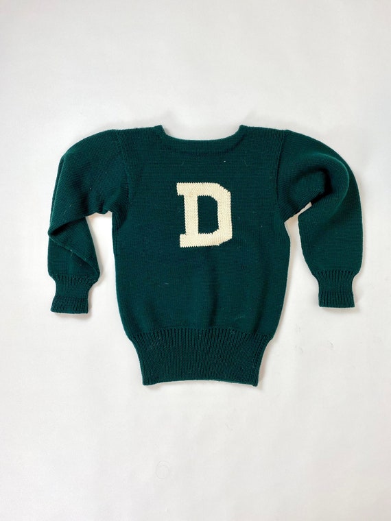 1950s Hand Knit Letter D Pullover Sweater