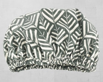Shower Cap Organic Cotton Tribal Forest Green