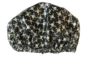 Shower Cap Black Skulls Adult Size Reusable waterproof Glow in the Dark